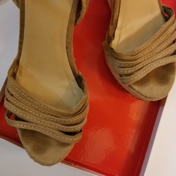 Vintage J. Crew Nude Tan suede strappy Platform wedge heel sandal - Picture 7 of 11